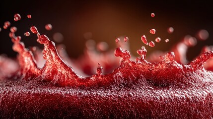 Vibrant Red Splash with Bubbles in Dramatic Water Background