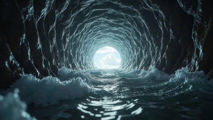 Light transmission at the entrance of the sea wave cave