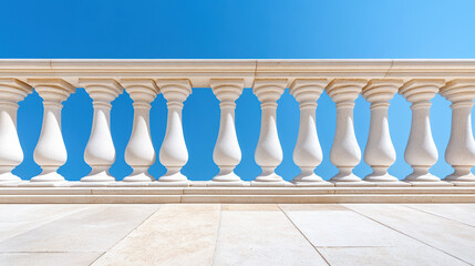Fototapeta premium Elegant architectural details showcase balustrade against clear blue sky, creating serene