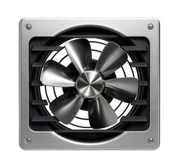 Axial fan with adjustable louvers for air direction control in HVAC systems.