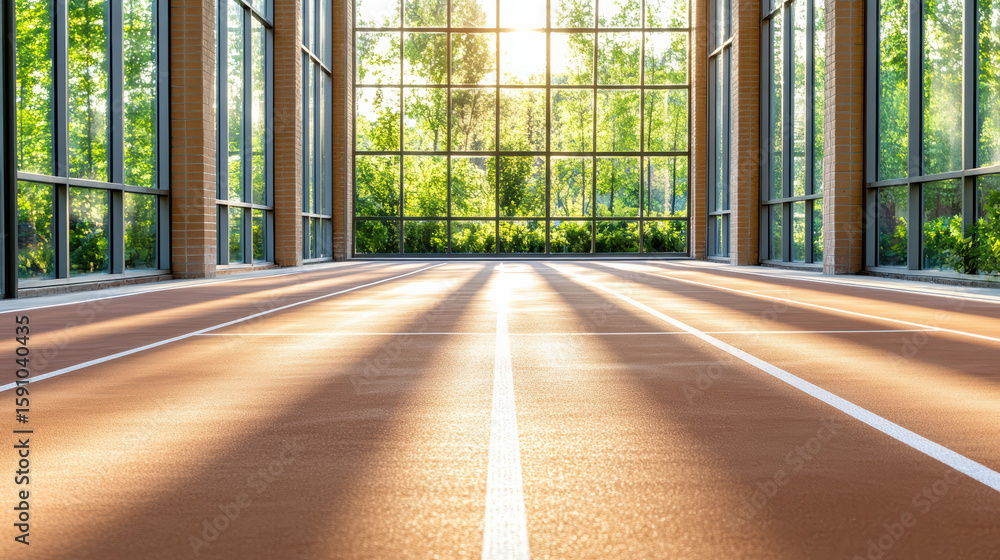 Aufkleber empty running track illuminated by golden hour light, creating serene atmosphere