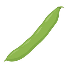 A single, bright green bean pod, angled, isolated on white.