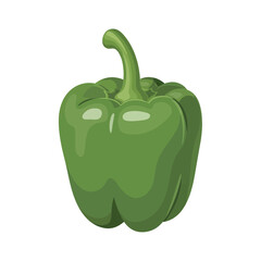 A single, green bell pepper with a stem, isolated on a white background, presented in a cartoon style.
