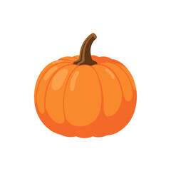 A vibrant orange pumpkin, depicted in a cartoon style, against a plain white background.