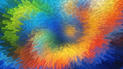 A vibrant, pixelated abstract background features a mesmerizing spiral of colors, creating a dynamic and eye-catching visual effect.