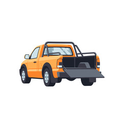 An orange pickup truck with its tailgate down, isolated on white background. © Disma