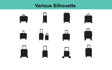 Suitcase Silhouette Vector: Diverse Luggage Collection Graphics for Travel, Baggage, and Vacation Designs - Black and White Clipart Set