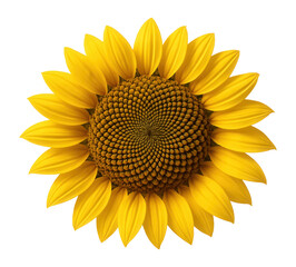 Fototapeta premium Sunflower bloom with a central disk of spiraled seeds and bright yellow ray florets