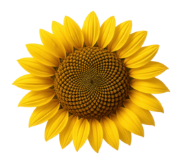 Sunflower bloom with a central disk of spiraled seeds and bright yellow ray florets