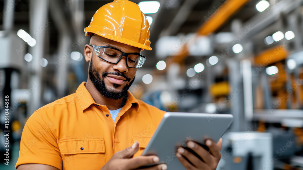 Poster optimizing assembly processes with ai analytics, supervisor engages with technology