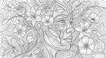 Flower Face Coloring sketch
