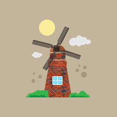 Windmill and clouds vector illustration