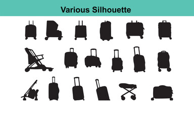 Silhouette Vector Graphics: Black Luggage, Suitcases, Strollers & Travel Bags Collection - Isolated Clip Art for Graphic Design Projects