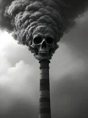 Industrial Pollution: A Skull Emerging from a Smoky Chimney