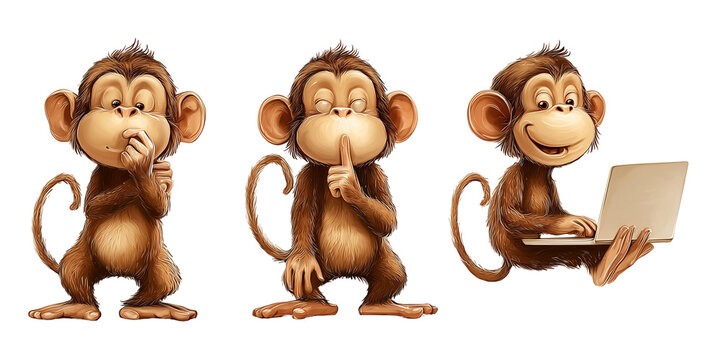 Cartoon monkeys: hear, speak, see no evil