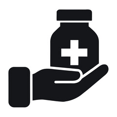 Hand Holding Medicine Bottle with Plus Sign Healthcare and Wellness Concept