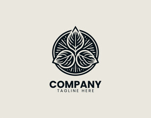 Fototapeta premium Circular emblem showcasing recycled material symbol with three leaves in a continuous cycle. Environmental concept