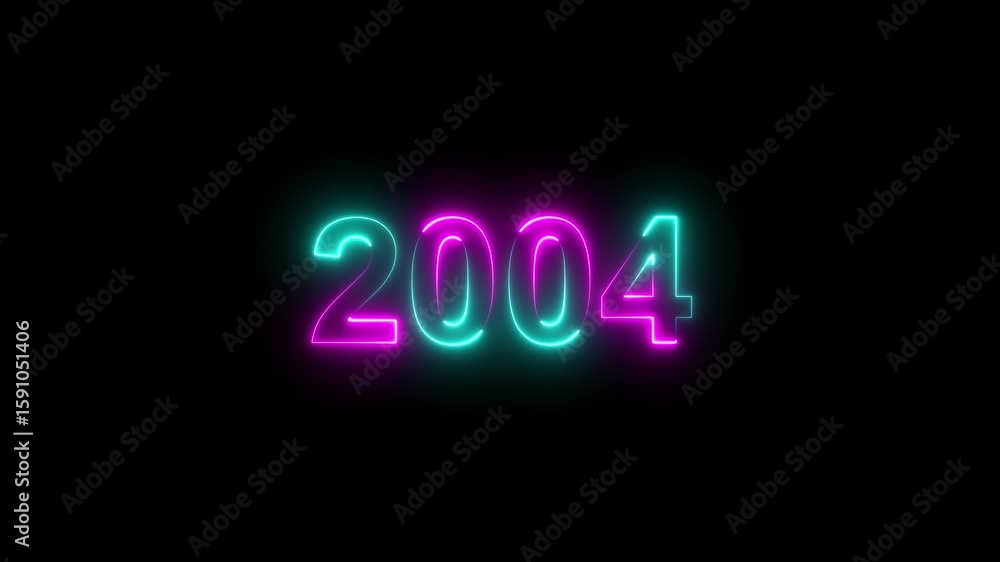 Fototapete 2004 neon line text. abstract 2004neon text animation ,four color neon glowing neon number 3d text b
