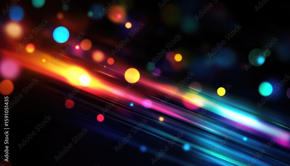 Poster abstract multicolored streaks and bokeh lights on transparent background