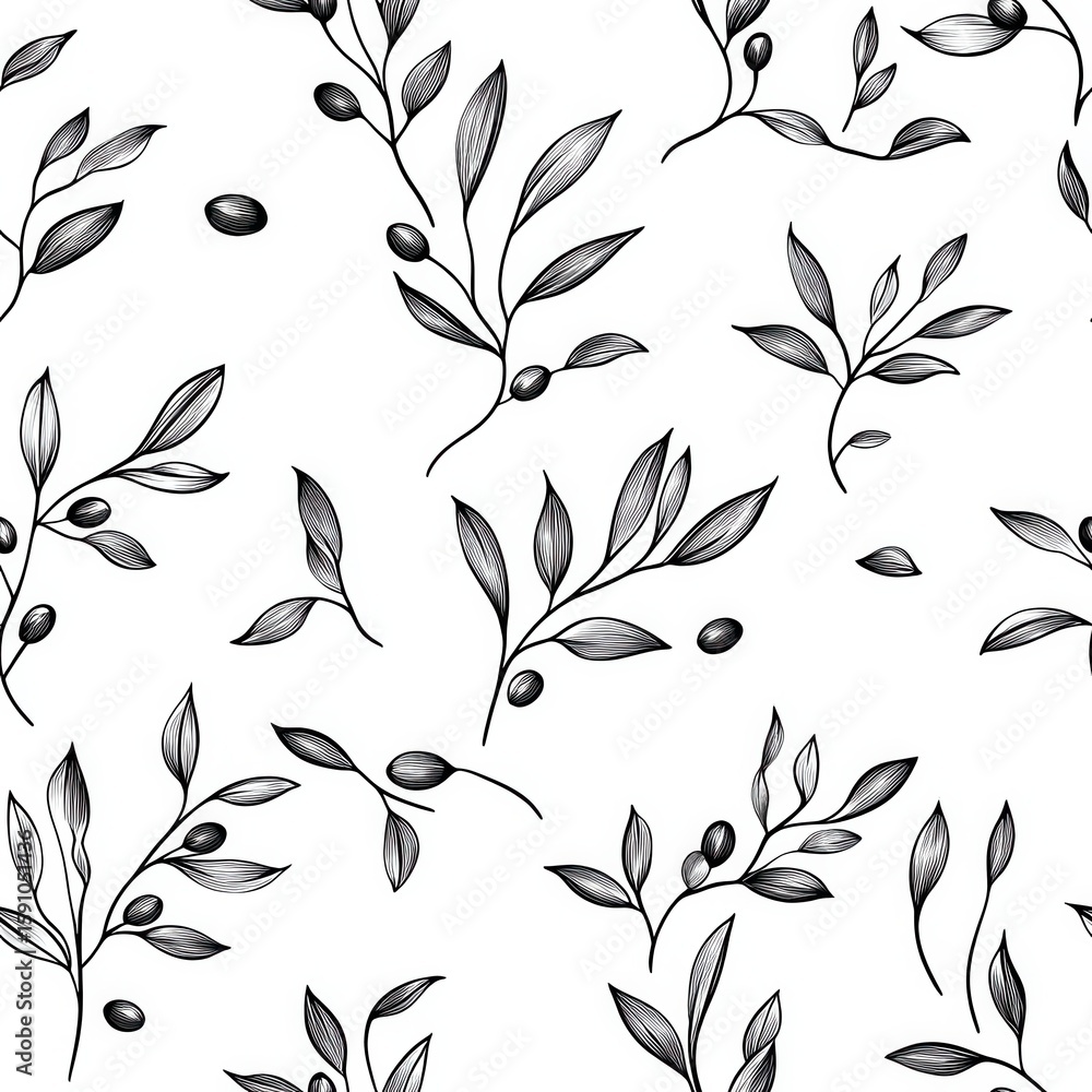 Canvas Prints elegant minimalist olive branch seamless pattern design