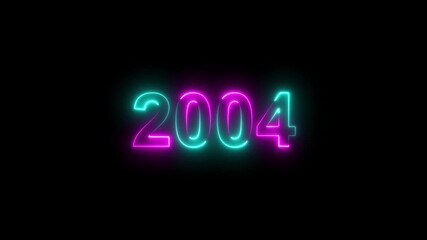 2004 neon line text. Abstract 2004neon text animation ,Four color neon Glowing neon number 3D text background.  neon line text. Abstract  neon .Digital font against a black background 