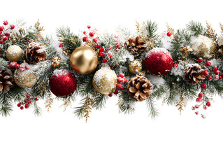  Angled Christmas Garland with Shiny Baubles, Frosted Pinecones, and Red Berries, Dynamic Composition, Isolated on Transparent Background PNG  (2)