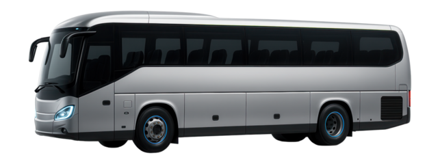 Intercity bus with high-visibility LED headlamps and a streamlined silhouette