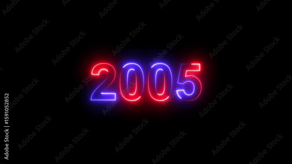Aufkleber 2005 neon line text. abstract 2005 neon text animation ,four color neon glowing neon number 3d text 