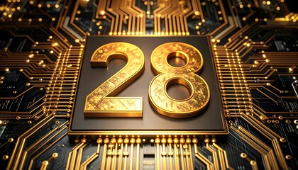 Golden number 28 on a circuit board
