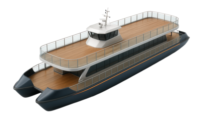 Double-ended passenger ferry with symmetrical bow and stern design