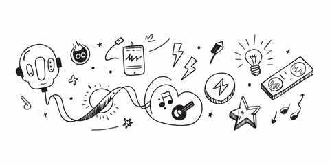 Hand-Drawn Music Doodles A Collection of Fun Sketches & Elements for Creative Designs and Artistic Projects