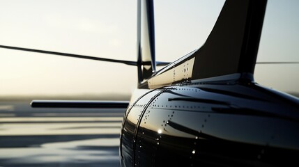 Luxury Private Jet Tail Section:  Reflective Elegance at Dawn