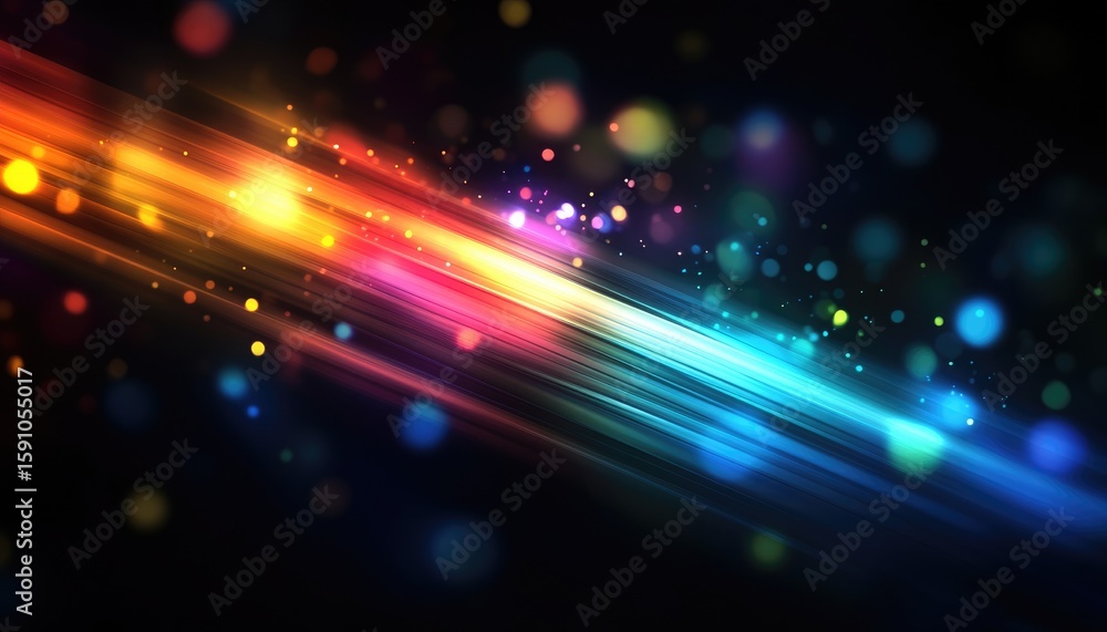 Poster colorful diagonal glowing rays with bokeh effect on transparent background
