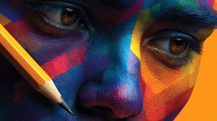 Colorful Face Paint and Artistic Expression with Pencil Sketching