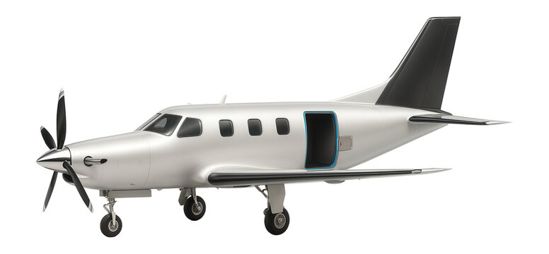 Mid-range turboprop with swept-back tail fin and side cargo door