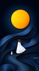A captivating dark fantasy illustration featuring a girl in a white cape, standing at the beginning of a winding, moonlit path that meanders through a dense and mystifying nocturnal forest. The cool b