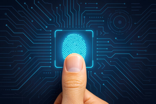 Thumbprint scan on digital circuit board fingerprint authentication