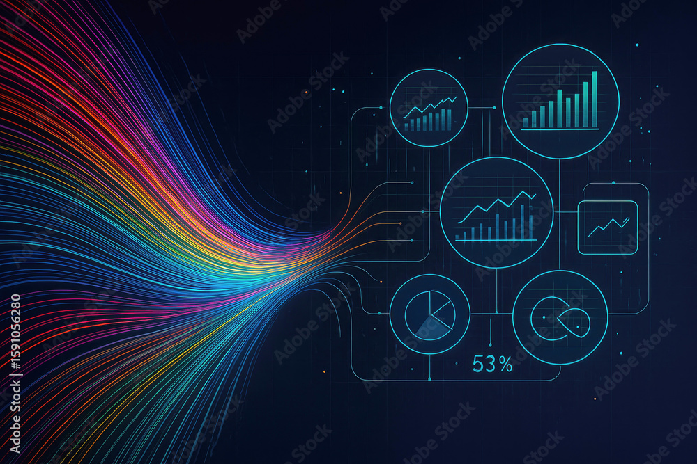 Aufkleber vibrant data streams connecting to analytical charts abstract analysis