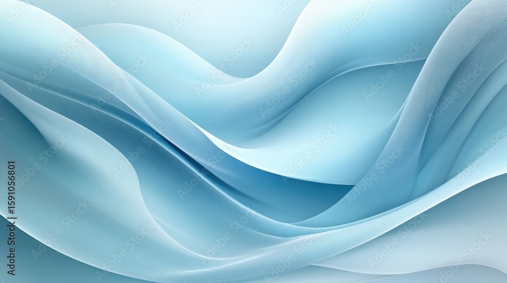 Poster light blue abstract waves, smooth curved lines, soft delicate texture, 3d rendering