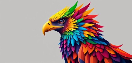 Obraz premium Multicolored stylized eagle, vibrant plumage, abstract design, symbol, graphic design
