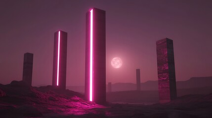 Pink alien landscape with glowing pillars