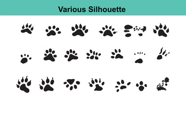 Various Animal Paw Print Silhouettes: Black Vector Graphics of Wildlife Footprints for Design, Illustration, and Creative Projects