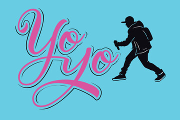 Energetic rapper silhouette with YoYo lettering on a vibrant blue background