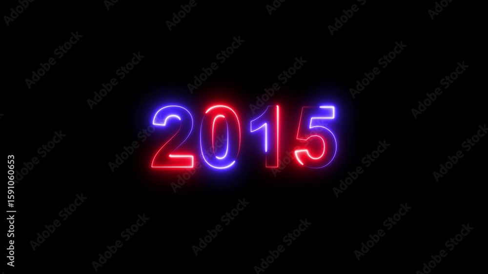Fototapete 2015 neon line text. abstract 2015 neon text animation ,four color neon glowing neon number 3d text 