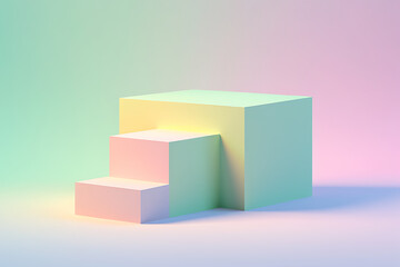 Obraz premium Pastel Geometric Podium with Three Steps for Product Display or Presentation