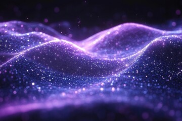 Sparkling wave pattern glows with magical dust, abstract wave purple glitter