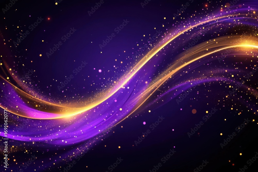 Poster elegant abstract background with golden light streams and glowing particles.