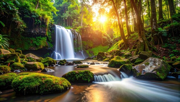 Lush waterfall in a vibrant forest