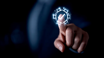 ISO Certification Businessmen Touch the Symbol to Ensure Standards and Quality Control. Achieving global recognition via compliance program implementation a guide for superior operational