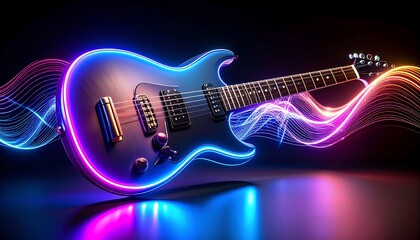 Electric guitar with vibrant neon light
